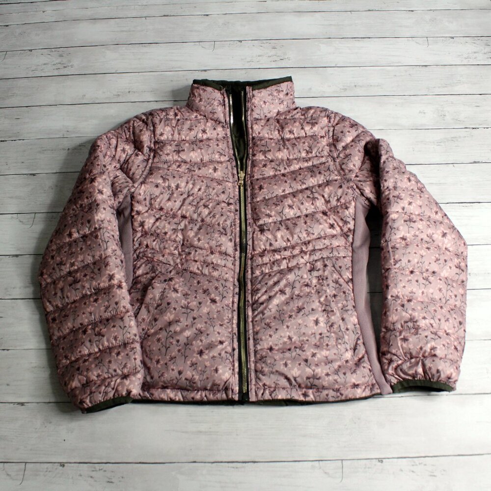Special One Women's Puffer Jacket Size M Green Pink Floral Reversible